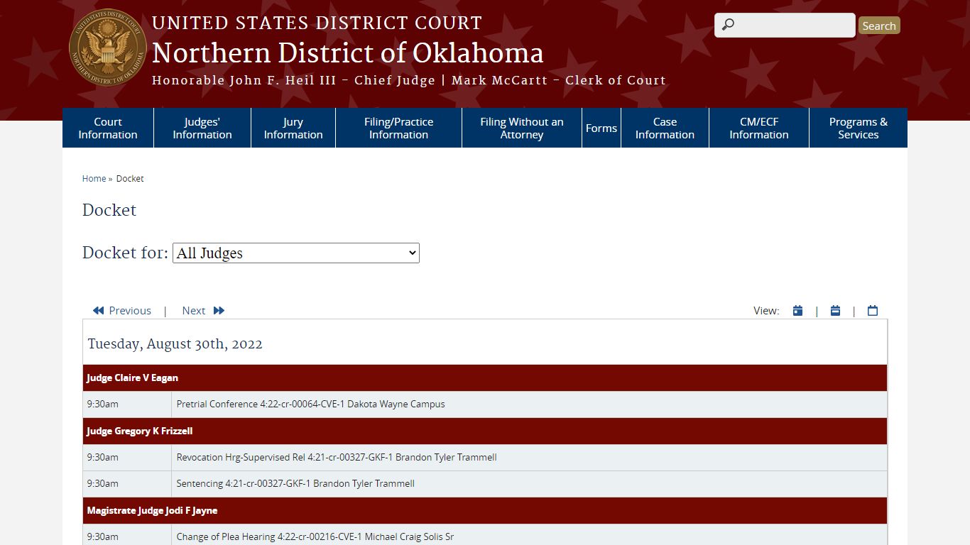 Docket | Northern District of Oklahoma | United States District Court